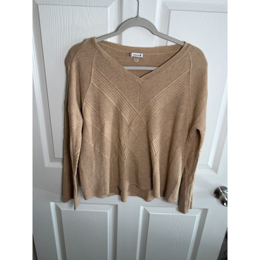 Smartwool Womens S Shadow Pine Cable V Neck Sweater Camel Tan Lounge Work School
